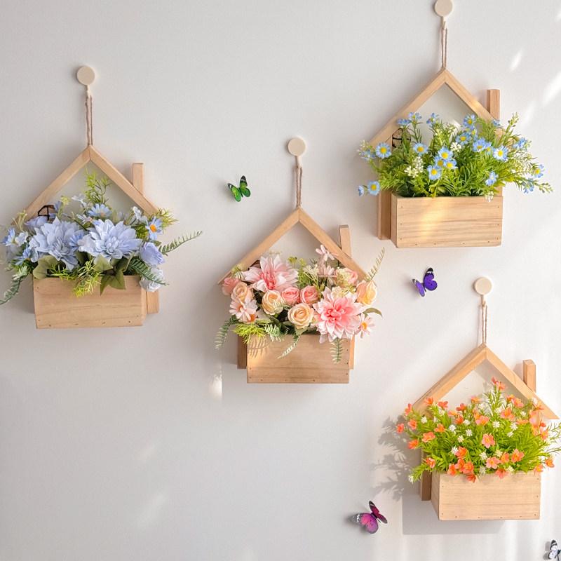 Wall Hanging Artificial Flower Pot for Living Room TV Background with Greenery Planter.