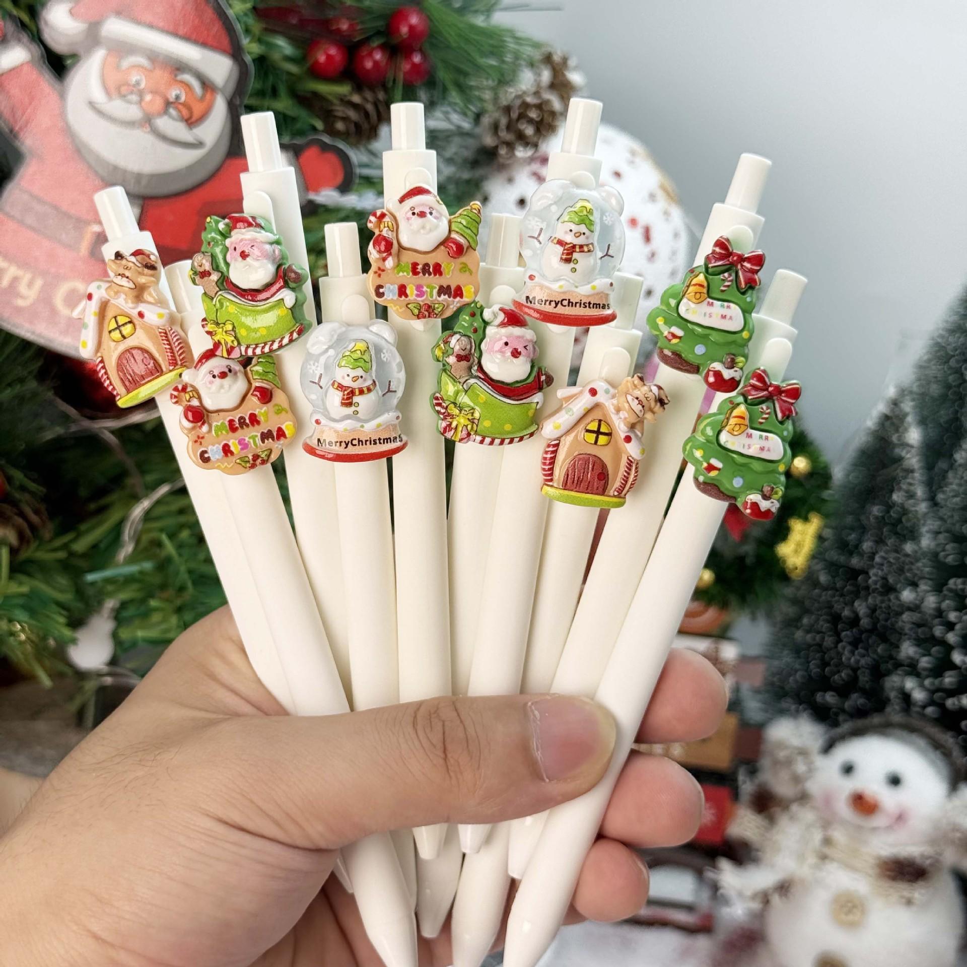 

10Pcs Creative White Christmas Shape Patch Press Ballpoint Pen Cartoon Press Pen Holiday Gift Novelty Stationery Teacher Party Favors Back To School Random style