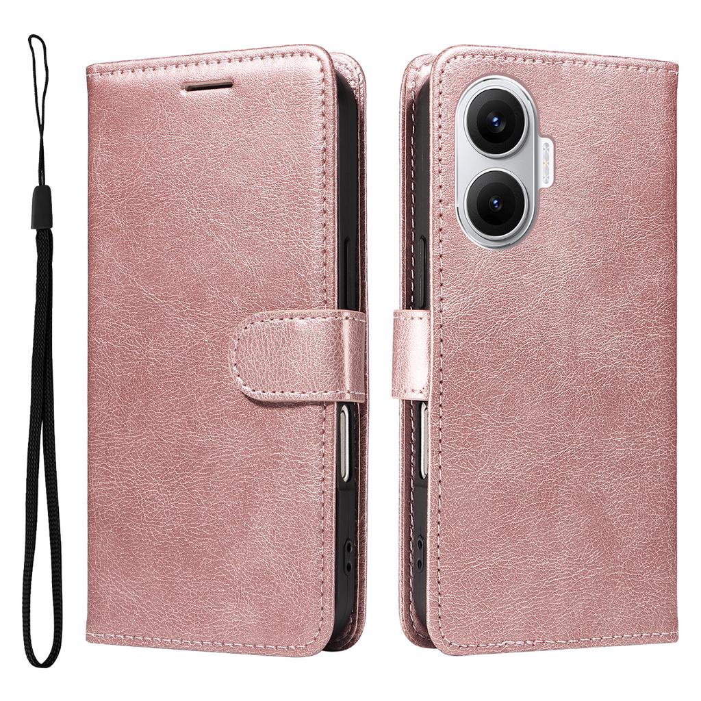 For Xiaomi Poco F7 5G/Xiaomi Redmi Turbo 4 Pro 5G Leather Wallet Case with Strap Solid Color Phone Stand Cover