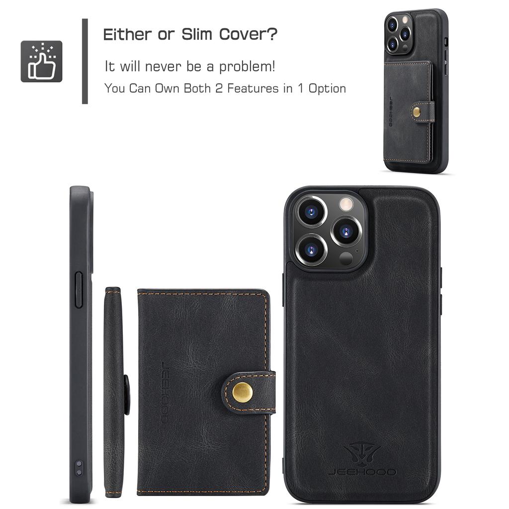 For iPhone 14 Pro Max Case 2 in 1 Leather+TPU Phone Cover Removable Card Holder