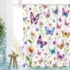 Butterfly Pattern Bathing Curtain  Bathroom Shower Curtain Waterproof With 12 Hooks Home Deco Free Ship