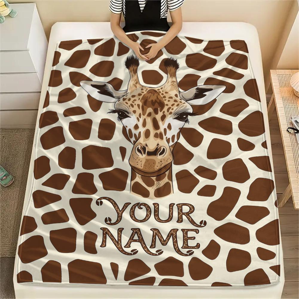 1PC Custom Name Giraffe Name Patterned Flannel Blanket Suitable For All Seasons for Home Decor Warmth and Comfort Gifts Holiday Present_lx