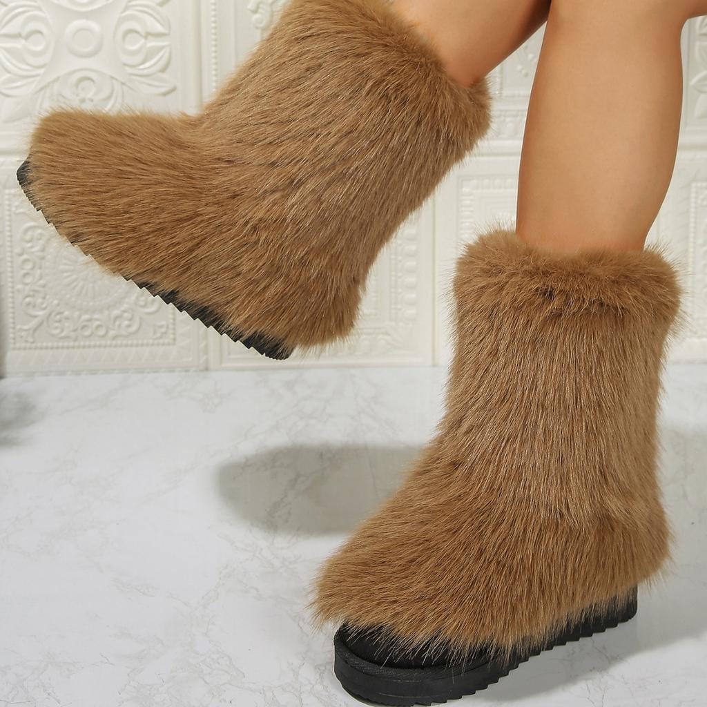 2025 Autumn New Ladies Boots Long Plush Midsole Anti Slip Shoe Fashion Hairy Snow Boot Casual Comfortable Women's Shoes Botas