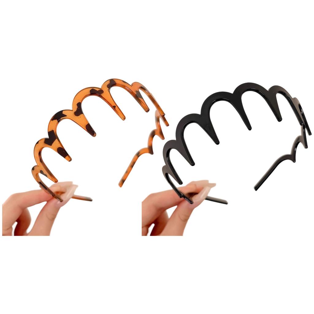 2Pcs Headband with Teeth Slip Resistant Wavy Plastic Hair Hoop Women Hairpiece Accessory For Festival Event Daily Use