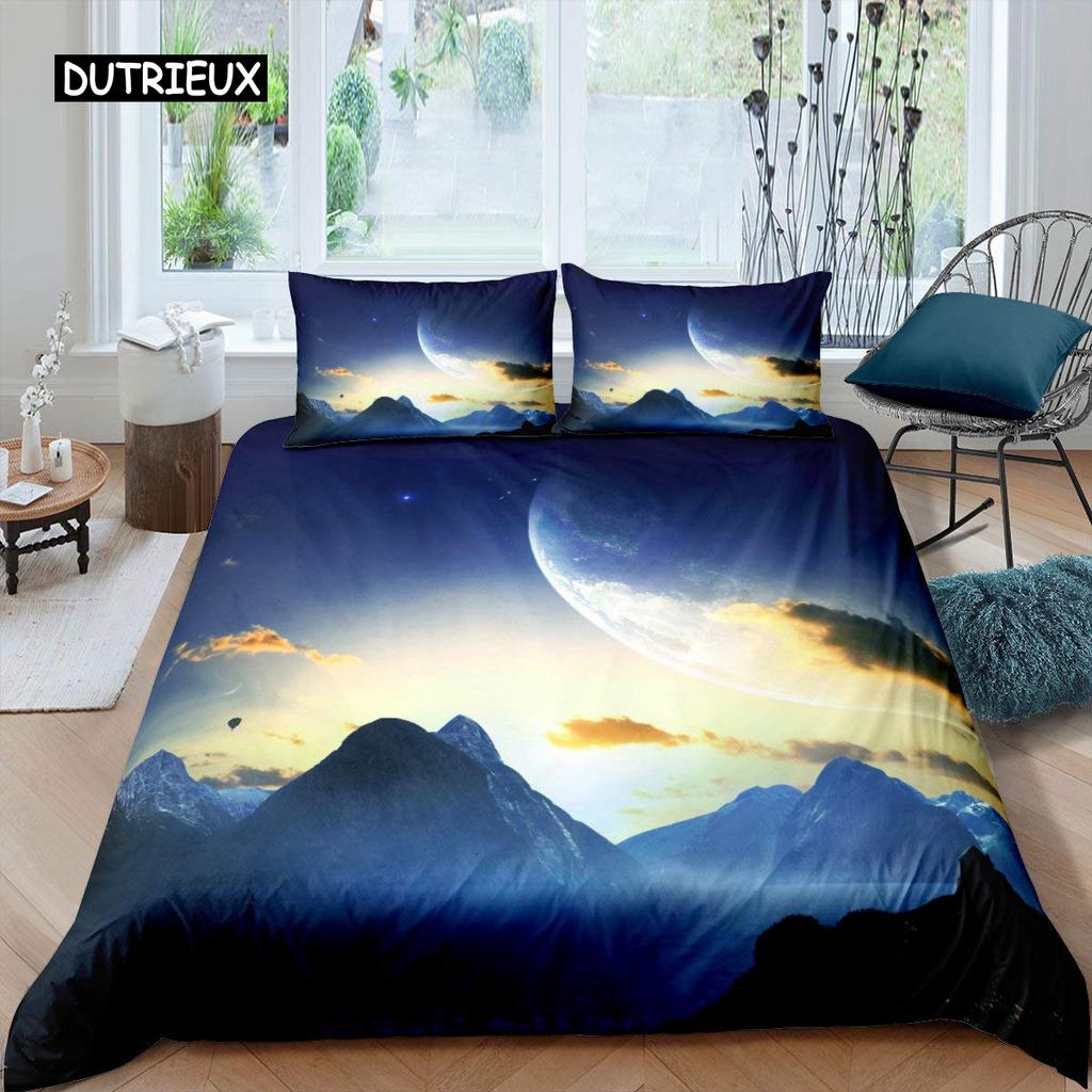 Smoky Mountain Duvet Cover Set Pine Trees Comforter Cover Boys Landscape Quilt Cover Natural Scenery Art Polyester Bedding Set