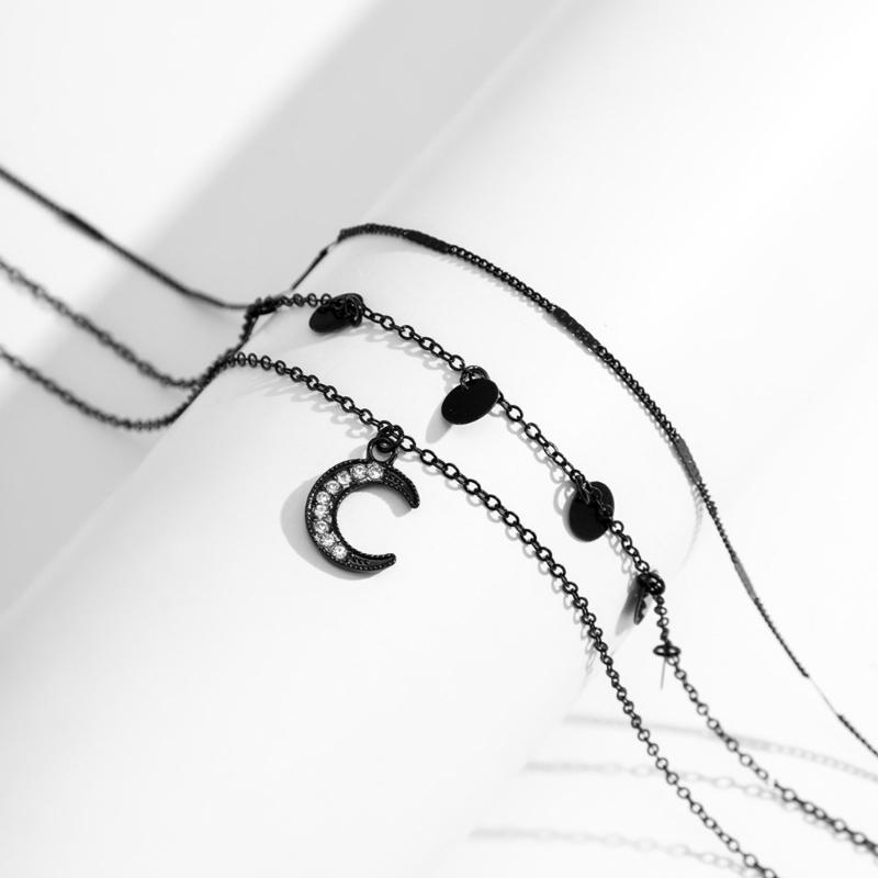 Gothic Black Star Crescent/Star Neckchain Choker Necklace for Women Girls with Tassels Designing and Adjustable Length