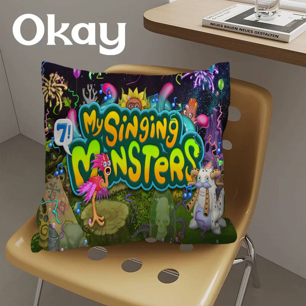 Cartoon Musikspiel My Singing Monsters Bürokissen Kissenbezug Auto Kissenbezug 45x45CM Lendenkissenbezug Sofakissenbezug