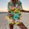 (Imitation Linen) Hot Sale Casual Holiday Shirt Set Beach 1D Printed Shirt Shorts Women's Set