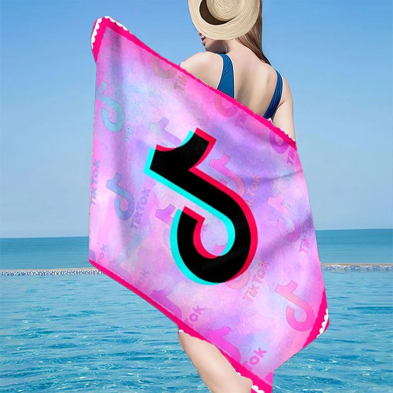 Tiktok Logo Design Microfiber Beach Towel, Lightweight And Quick-Dry, for Summer Travel, Beach Essential, Swimming Pool