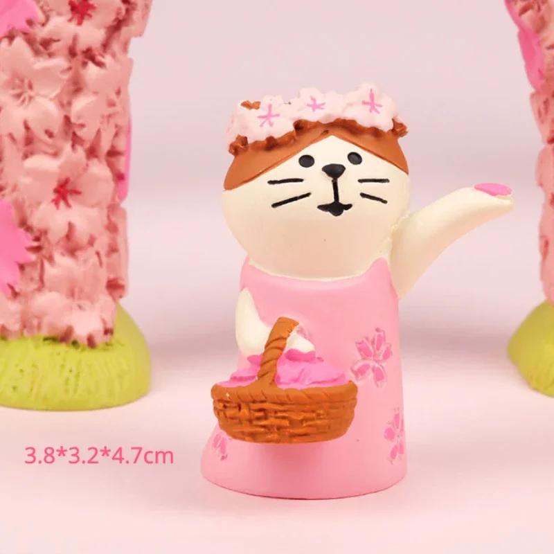 Lovely Sakura Blossom Resin Miniature Spring Day Scene Decoration Crafts Kawaii Cat with Schoolbag Pink Cherry Bookshelf Decro