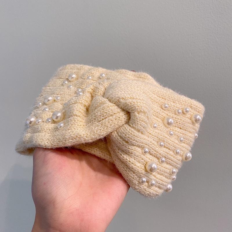 New Korean Style Wide Cross Pearl Headbands For Woman Hairband Elastic Sports Yoga Headwear Girls Hair Band Hair Accessories