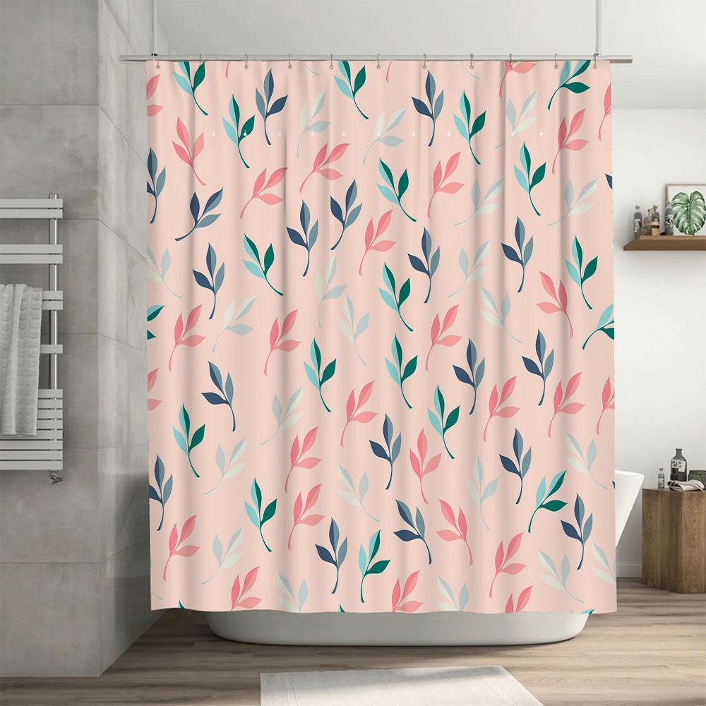 Pink Green Blue Feather Shower Curtain Waterproof Bathroom Decor Set For Home Decoration Pink Green Leaf Bath Curtains Modern Ba