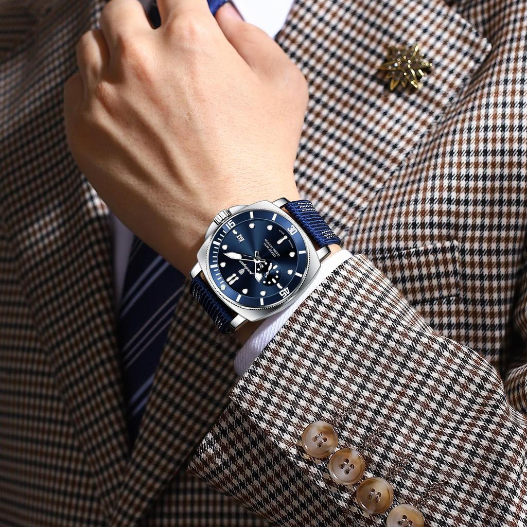Luxury Trendy Man Wristwatch Square Dial Waterproof Luminous Date Week Men Watch Simple Business Quartz Leather Men's Watches Reloj