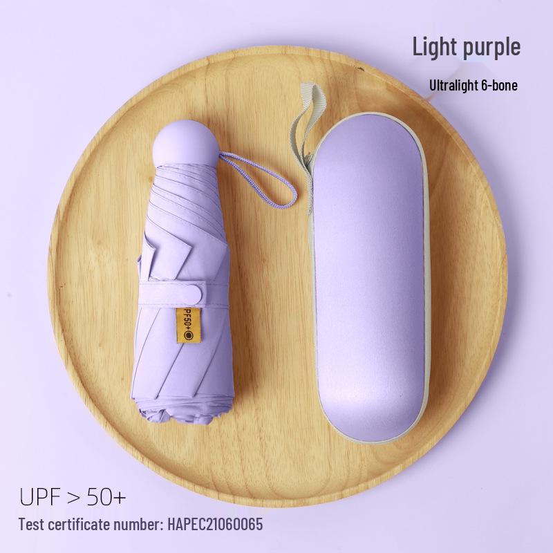 Compact Dual-Use Sun and Rain Umbrella with Black Glue Sunshade - Stylish Ladies' 5-Fold Capsule Design