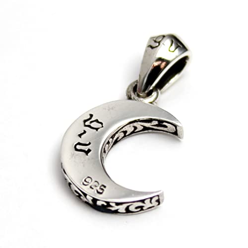 [World Accessories Carmelo] Mexican Turquoise Moon and Crescent Moon Pendant Good Vibrations for Men and Women, 925 Sterling Silver