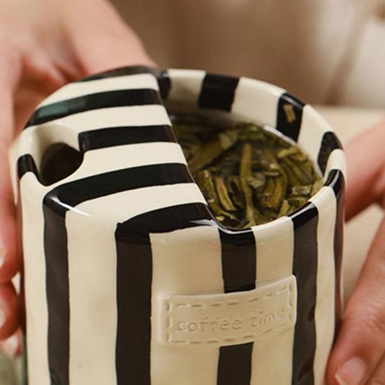 300ml Heat-Resistant Ceramic Mug Hand-Painted Striped Design Ergonomic Non-Slip Grip Coffee Mug Milk Juice Latte Hot Cold Drinks Cup