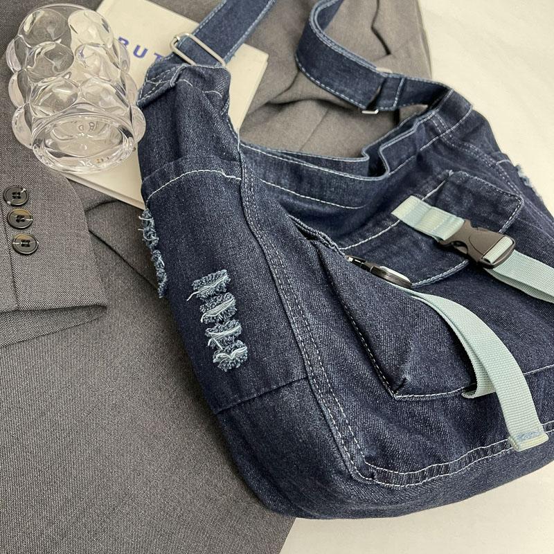 Large Capacity Canvas Bag Crossbody Bag Messenger Bag College Students Denim Shoulder Bag