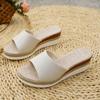 Summer new slope heel slippers women's large size thick bottom medium heel beach fish mouth one-word cool slippers