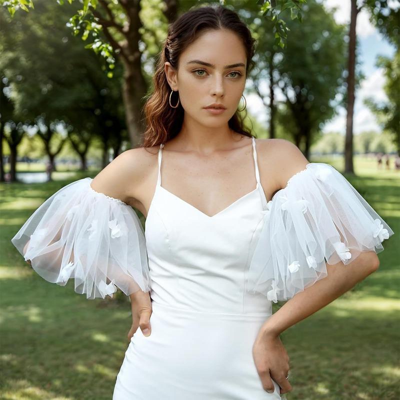 

Свадебные сетчатые эластичные пушистые нарукавники, съемные цветочные прозрачные перчатки, тюлевые рукава-пузыри, аксессуары для свадебного платья для фотосессии