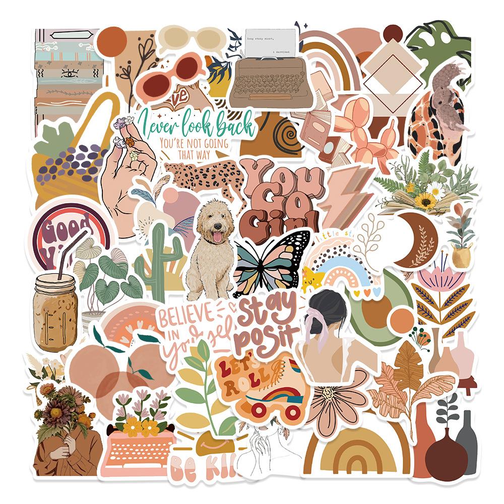 50 Small Fresh Boho Graffiti Stickers Trolley Case Guitar Scooter Water Cup Waterproof Stickers