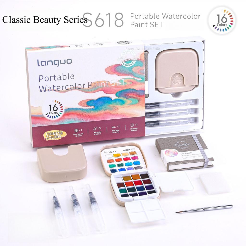 16 Farben Macaron/Perlmutt/Nationalfarben Serie Festes Aquarellmalwerkzeug Set Kunststudent Malpalette Farbkasten