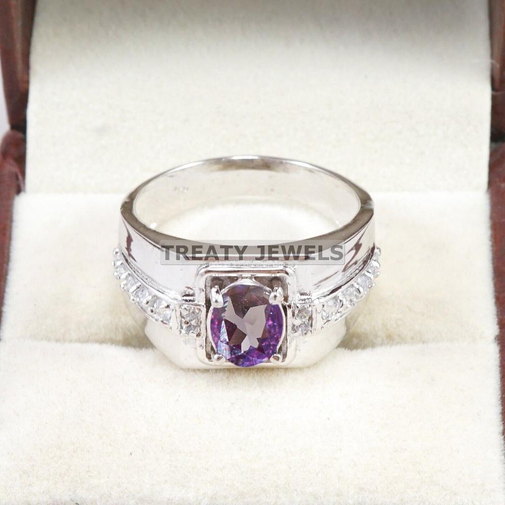 Alexandrite Oval Cut Gemstone With 925 Sterling Silver Ring For Men's #A631 JL375656872253