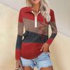Camisa feminina casual com estampa de zíper e decote em V, manga comprida, primavera e moda