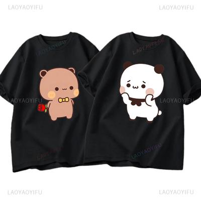 Vtipné tričko s medvedíkom DuDu prekvapujúcim pandu BuBu s kvetinou Kawaii Buu Duu Grafické tričko Dámske Pánske Párové Tričko Bavlnené Tričká