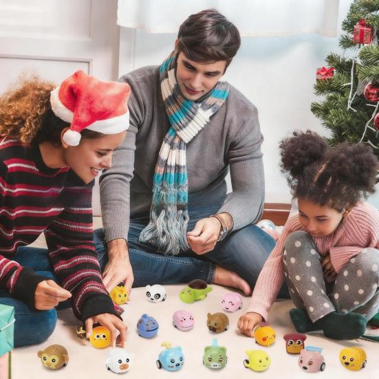Yousheng Christmas Advent Calendar 2025 Cartoon Animal Car Shapes Countdown Calendar Battery-Free Pull-Back Cars Educational Toy