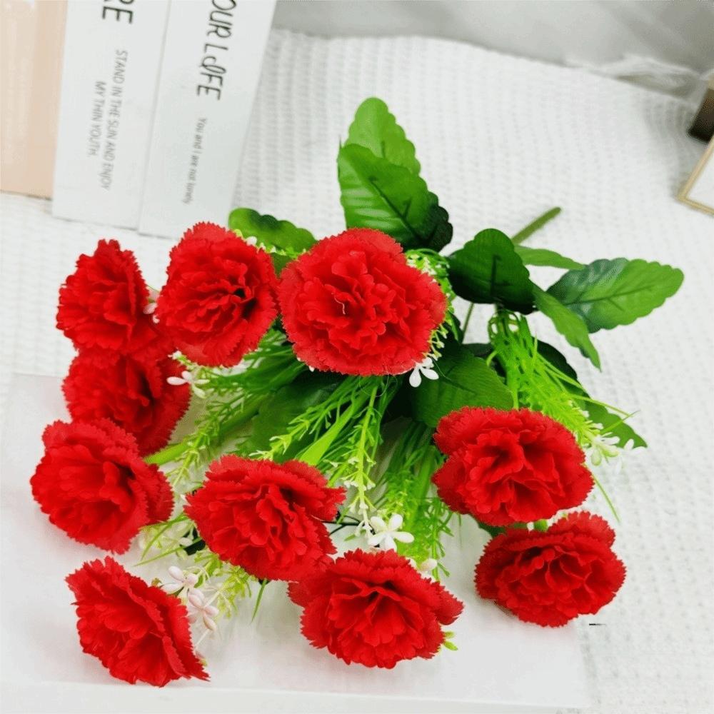 

New 10 Heads Artificial Carnation Bouquet Multicolor 3D Silk Flowers Fake Flower Outdoor червоний