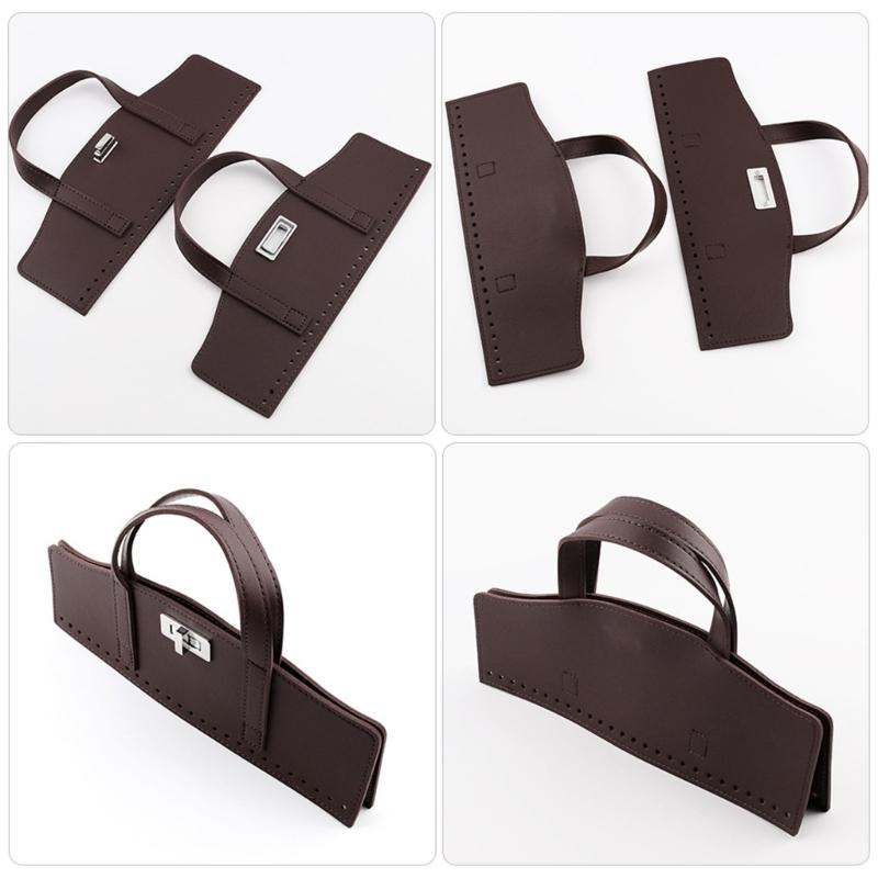 1Set Detachable PU Leather Bag Handle Bag Flap Cover with Lock Replacement Accessorie for DIY Crochet Handbag Sewing Kit