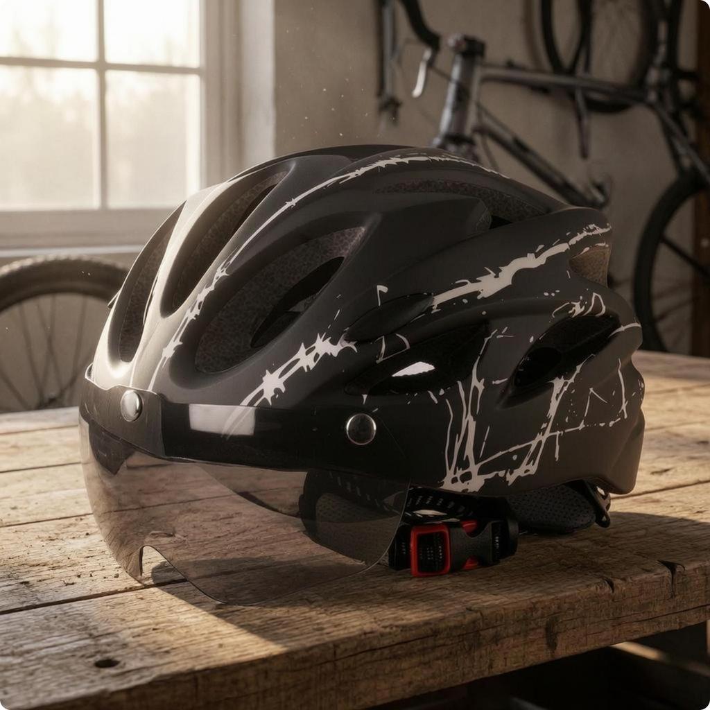 Helmet with Face Visor Tinted Vented Cycle Molded Shell Black Red