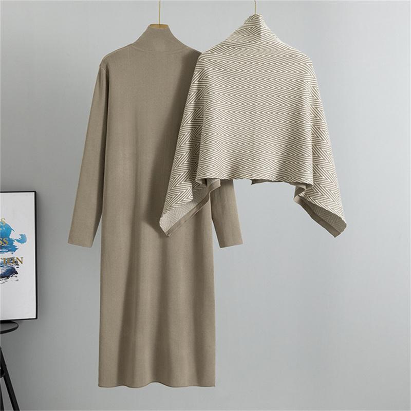 Women's Autumn And Winter Dress Set Knitted Shawl Jacket Long Skirt Two Piece Set