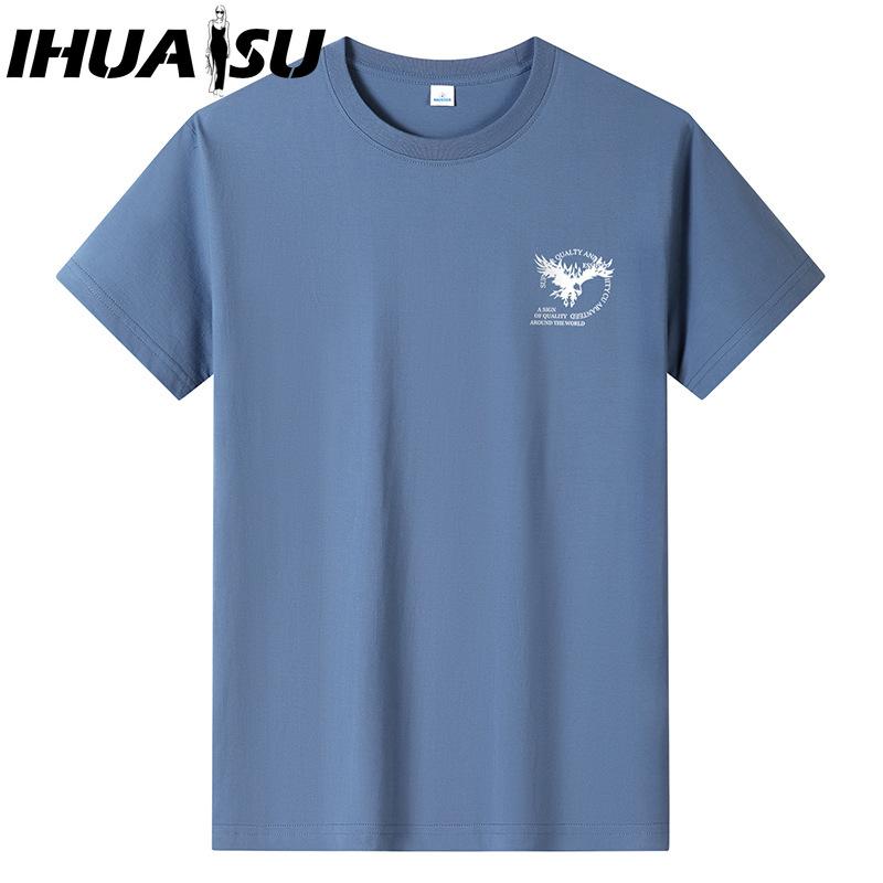 

Футболка с коротким рукавом IHUASU из хлопка, мужская модная свободная рубашка с коротким рукавом, напечатанная сострадательная рубашка XXXXXXL синий