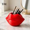 Romantic Valentine Gift for Her Lip Shaped Storage Holder, 3D Printed Red Sculpture Vase, Artistic Decor Desktop Organizer Makeup Brushes Pens,