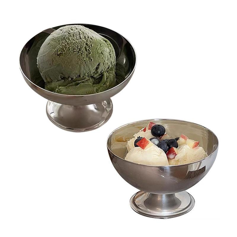 1set Multi-functional Ice Cream Round Cup Stainless Steel Salad Cup Stainless Steel Ice Cream Cup Milk Shake Dessert Snack Cup