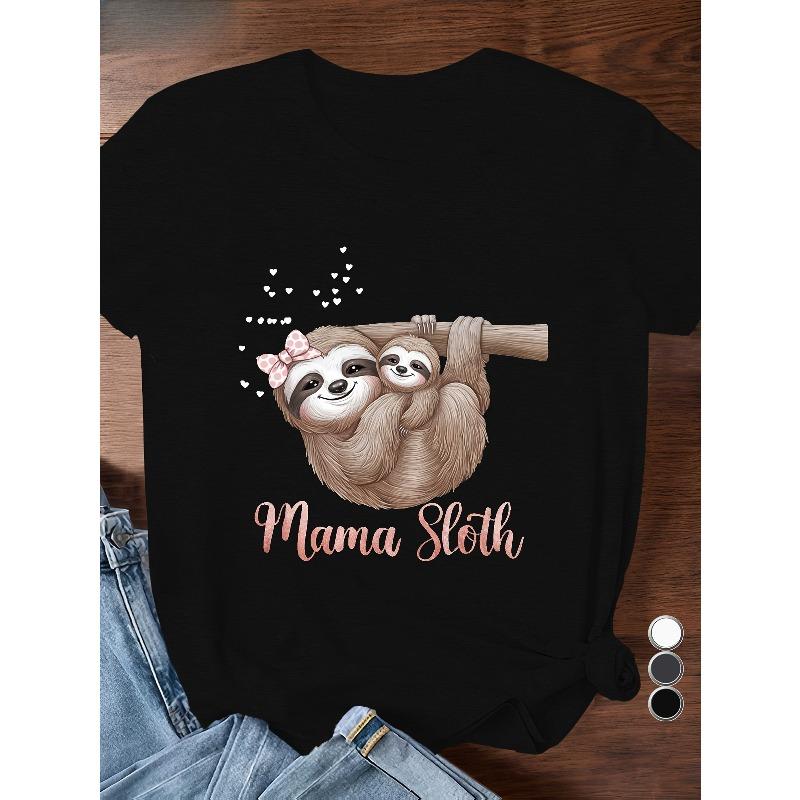 

European Size sloths hearts Mama Sloth Women S Plus Size Sports Short Sleeve T-Shirt 4XL чорний
