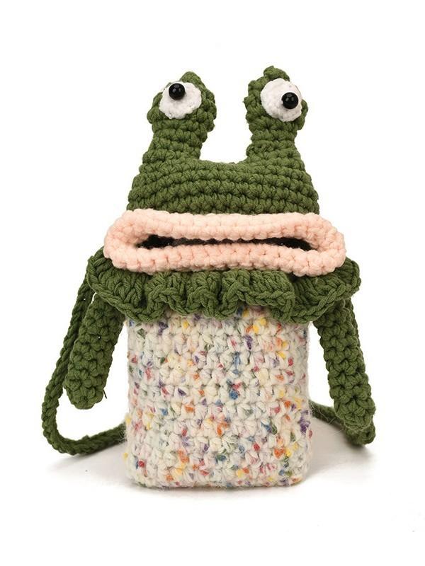 Cartoon Frog Handcrafted Cotton Shoulder Bag With Fun Style For Casual Outings