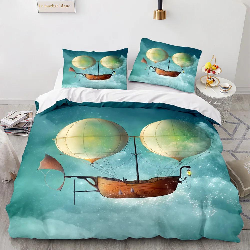 Vintage Sailboat Duvet Cover Nautical Ocean For Children Teen Adult Ship Fire Black Retro Style Polyester Quilt Cover Room Decor