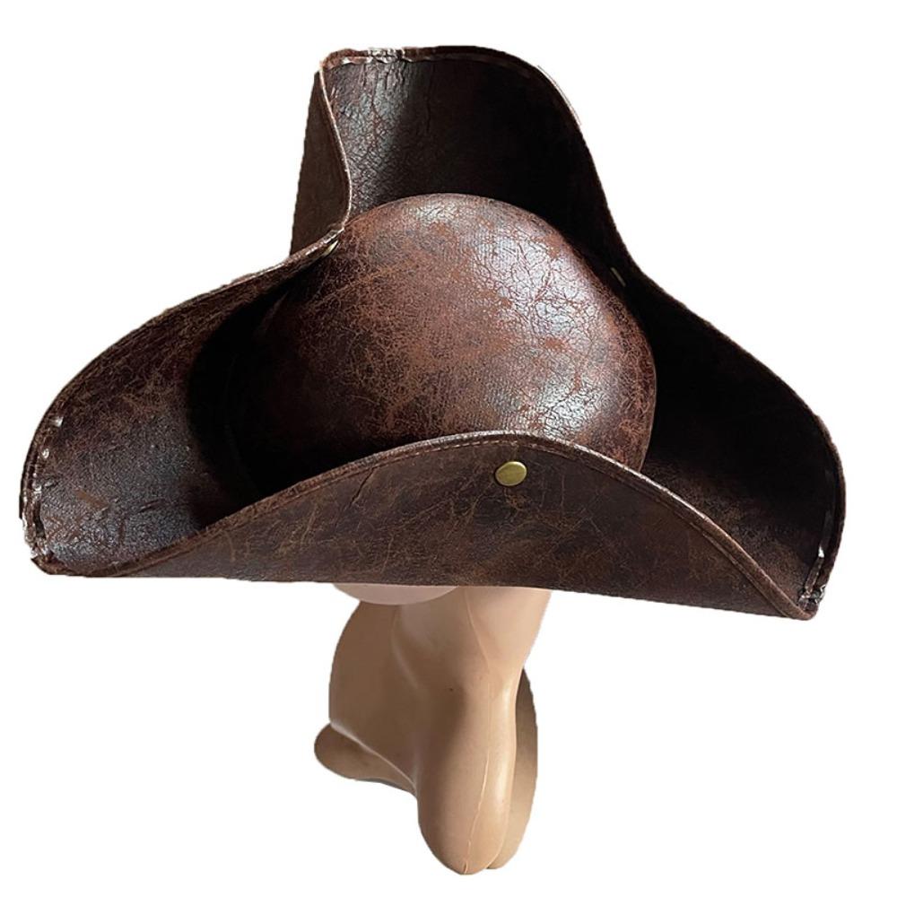 Triangular Captain Tricorn Hat PU Leather Masquerade Party Cosplay Hat  Performance