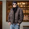 2026 Men's PU Leather Down Jacket - Trendy American Workwear with Large Pockets