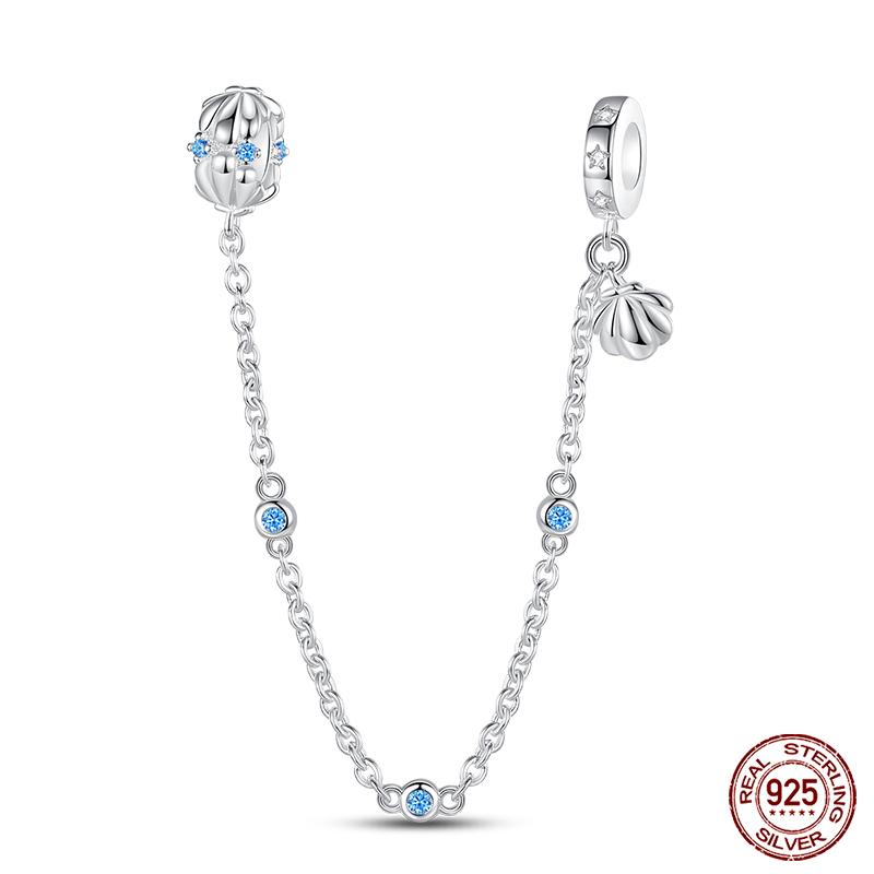 Real 925 Silver Stars & Moon Sunflower Safety Chains Spacer Beads Charms Fit Qikaola 925 Bracelets DIY Jewelry
