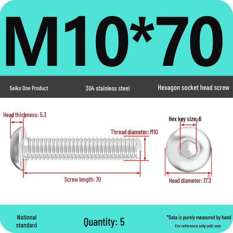 304 Stainless Steel Pan, Half, and Round Head Hexagon Screws (M2-M12)