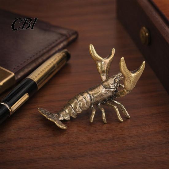Tea Table Decoration Accessory Brass Lobster Figurine, Multifunctional Ornament for Pet Lid Rest Brush Cute Animal Shaped Pen Stand Holder Paperweight