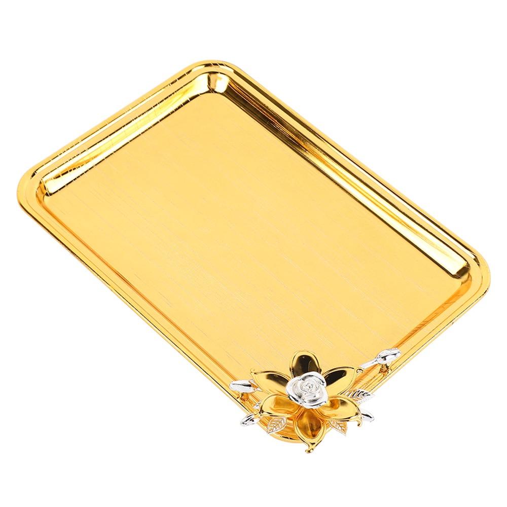 2pcs European Table Serving Tray Floral Decor Alloy Food Service Tray Light Luxury Rectangular Rectangular Serving Tray