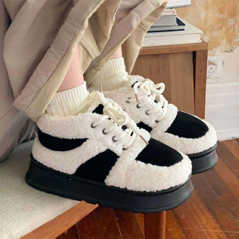 Fashion Winter New Fashionable Versatile Cotton Shoes Women's Comfortable Warm Non-slip Retro Women Shoes Velvet Color Blocked Sneakers