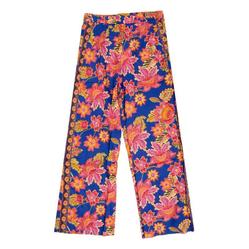 Pantalon élastique bleu pavina à fleurs Femme LA PETITE ETOILE