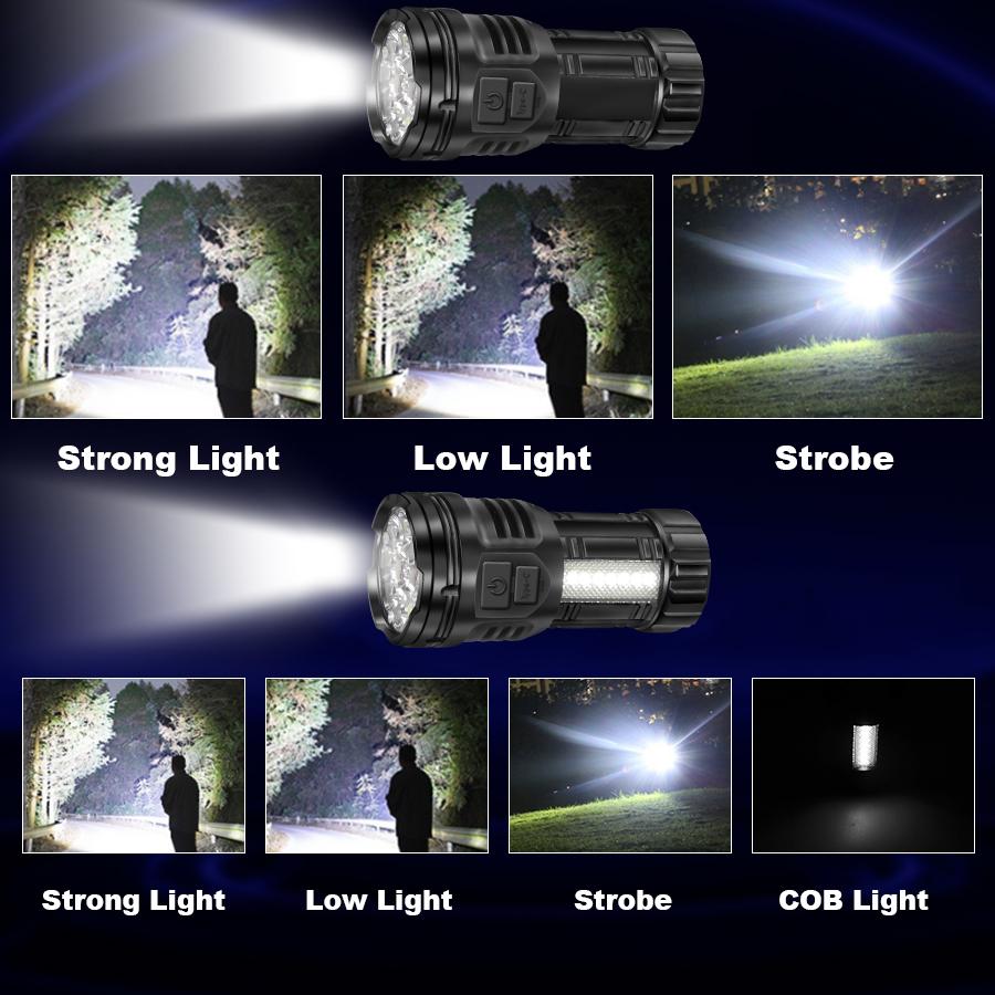 9LED Strong Light LED Flashlight TYPE-C Charging Torch with COB Light Portable LED Flashlight Outdoor for Home Emergency