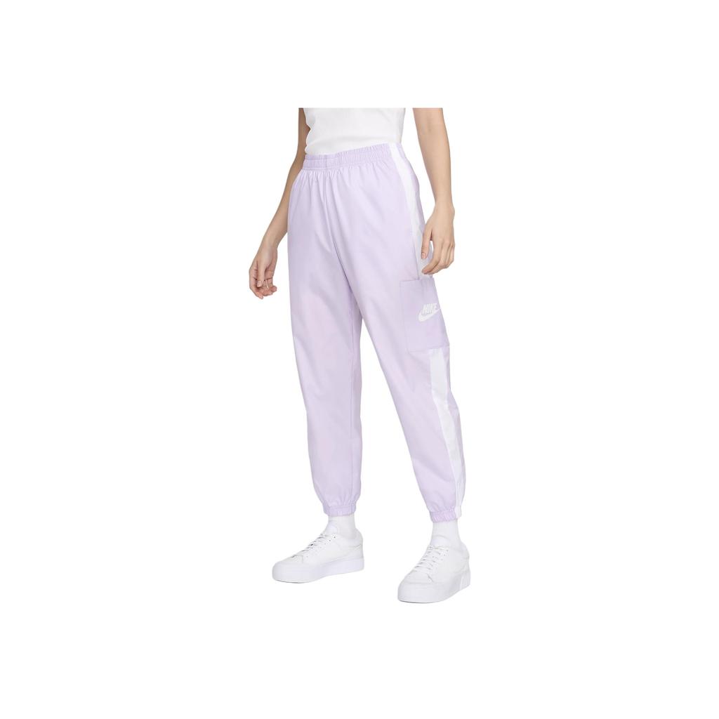 Nike Color Block Design Comfortable Loose Versatile Mid Waist Retro Sports Pants Knitted Sports Pants Women Bottoms Fog-Purple CJ7347-511