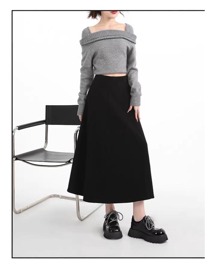 Plus Size Women's Elastic Wool A-line Winter Skirt 1407#